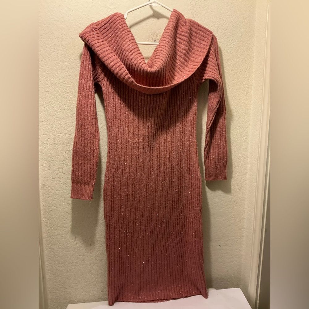 Nina Leonard Dusty Rose Cowl Neck Sweater Dress size M